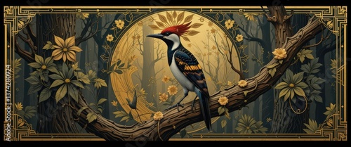  Vintage Forest Stylized Bark, Rich Textures, Influenced by 1920s Design, Evoking Glamour and Sophistication