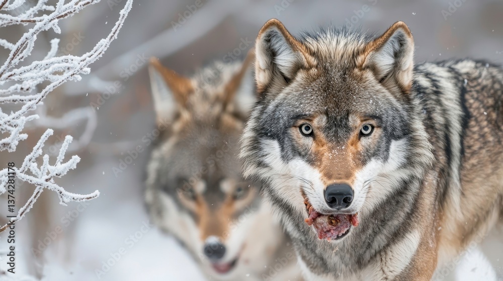 Fototapeta premium Wolf Pack in Winter Snow Wilderness nature wolves