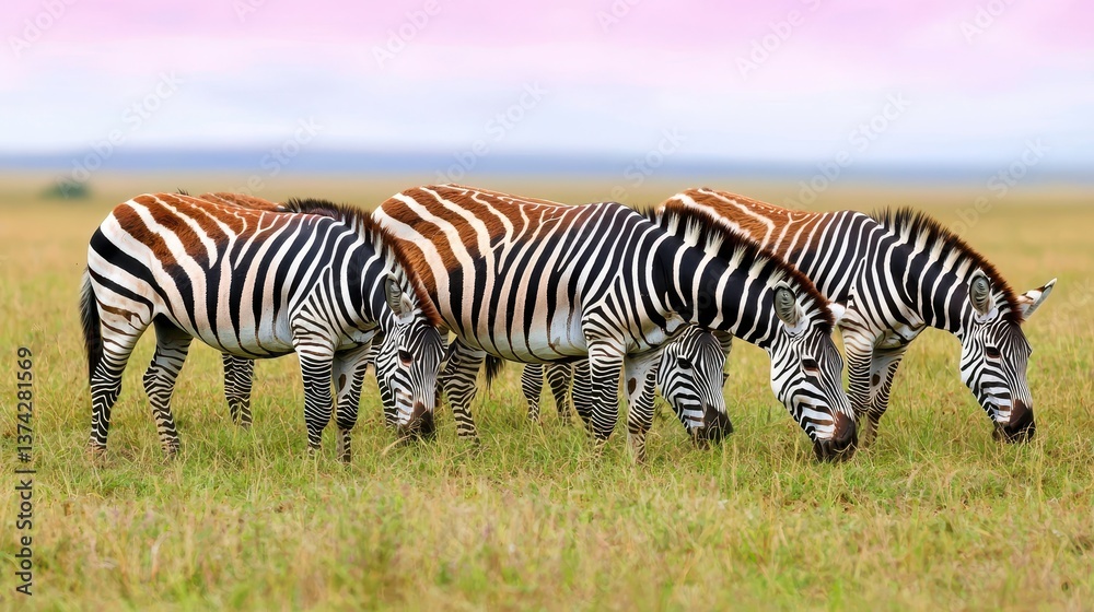Fototapeta premium Zebras Grazing. African Wildlife. Safari nature animal