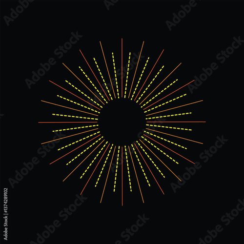 The circular line vector radiates outward like beams of light, creating a mesmerizing pattern that resembles the sun’s glowing energy in motion.

