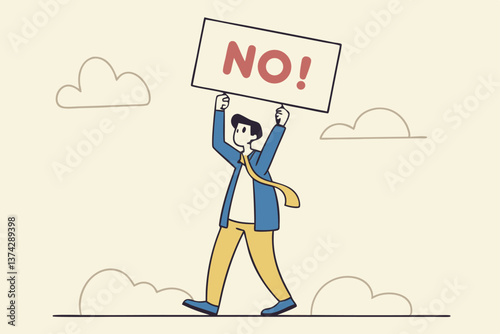 Say no, negative or stop sign, rejection or refuse to do thing, disagreement expression, communicate to stop or denied concept, businessman hold sign with the word NO with strong rejection impression.