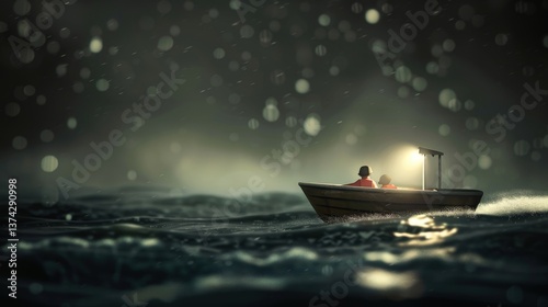 The boat drifts alone in the sea