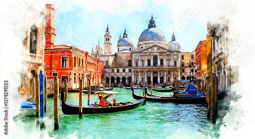 A picturesque view of gondolas moored in a serene Venetian canal, with stunning architecture and blue skies capturing the enchanting essence of Venice's charm and beauty.
