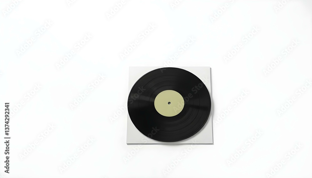 Fototapeta premium Black Vinyl Record on White Background, Top View