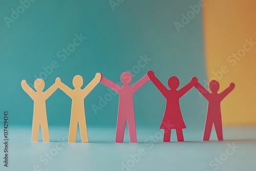 Colorful Paper People Holding Hands Teamwork Solidarity