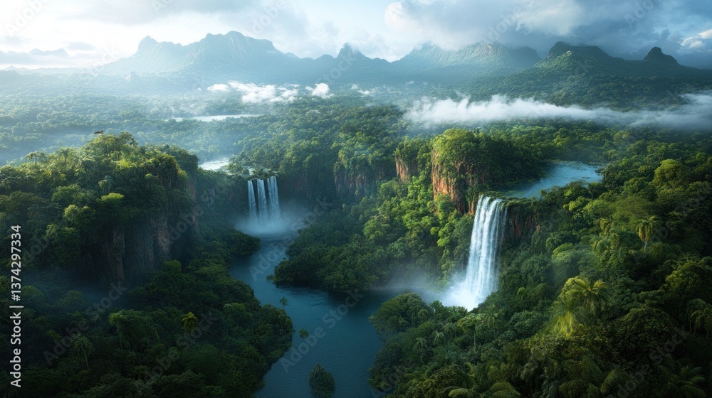 Fototapeta premium Lush rainforest waterfalls