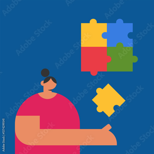 Autistic therapy with psychologist. Flat vector illustration in cartoon style.