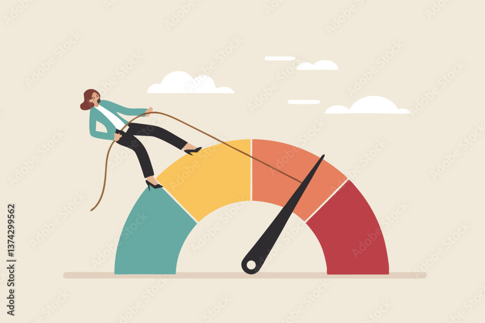 custom made wallpaper toronto digitalReduce risk level or decrease stress anxiety meter, lower danger indicator or scale, reduce from red alert meter to be green chart concept, businesswoman pull meter to reduce risk or stress level.
