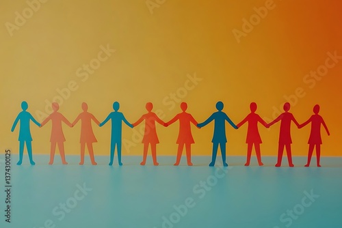 Colorful Paper People Holding Hands Teamwork132