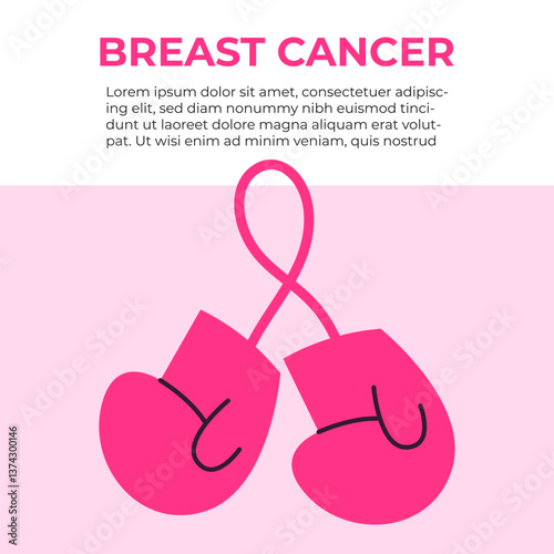 Boxing gloves for woman. Breast cancer. Flat vector illustration in cartoon style.