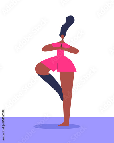 Disabled athletes girl doin yoga in gym. Flat vector illustration in cartoon style.