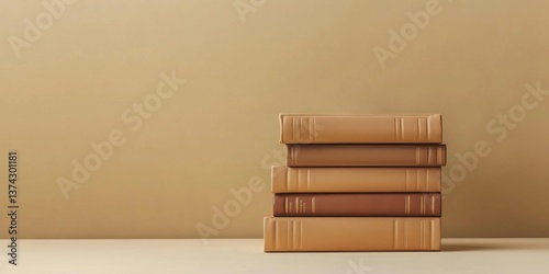 A stack of five books with brown covers on a light surface against a brown background plain and simple