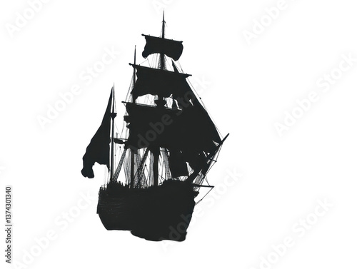 Isolated Silhouette of a Sailing Ship