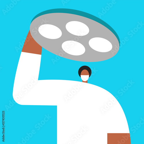 Black Male surgeon in operating room. Flat vector illustration in cartoon style.