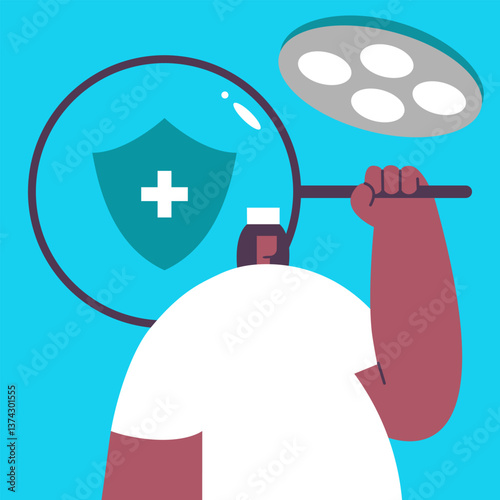 Black female surgeon in operating room. Flat vector illustration in cartoon style.