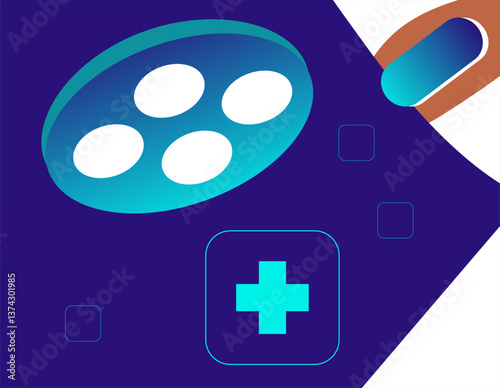 VR for telemedicine. Doctor in virtual reality glasses in operating room. Flat vector illustration in cartoon style.