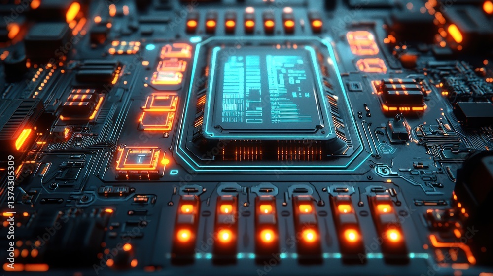 Obraz premium Advanced circuit board with glowing components