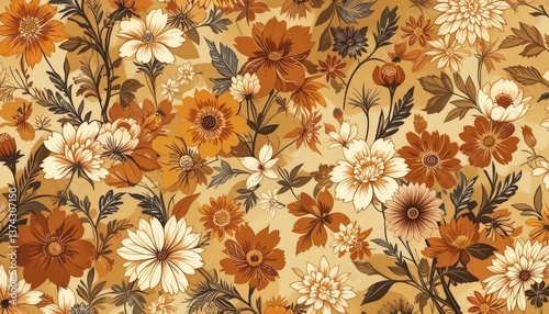  Retro Flower Power Pattern Warm Tones Stylized Floral Background