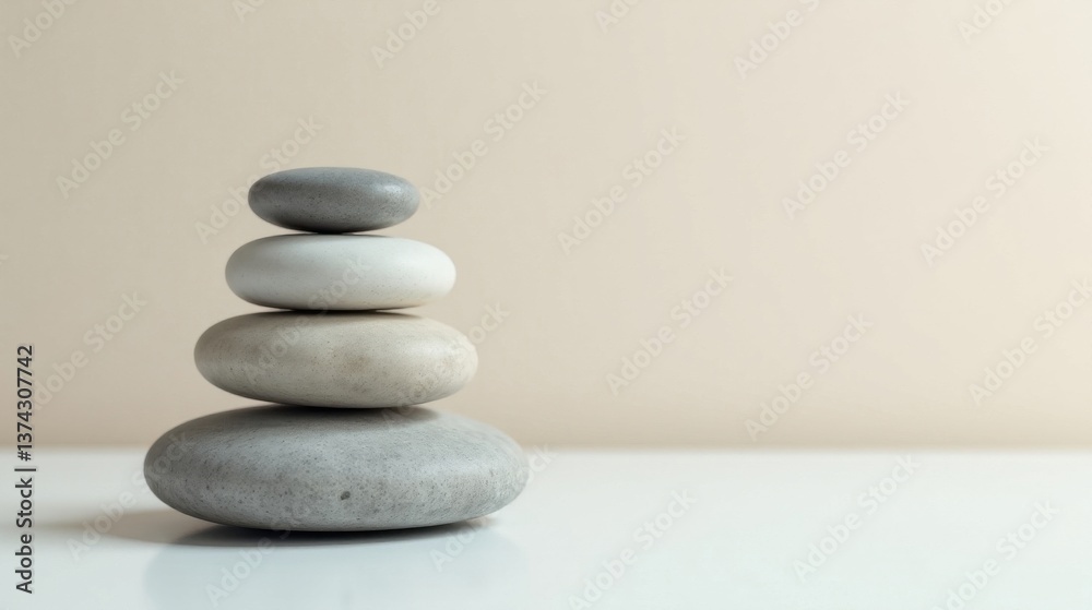Serene Stack of Smooth Stones on a Neutral Background, Representing Balance and Tranquility in a Minimalist Setting Serene Stack of Smooth Stones on a Neutral Background, Representing Balance and Tranquility in a Minimalist Setting