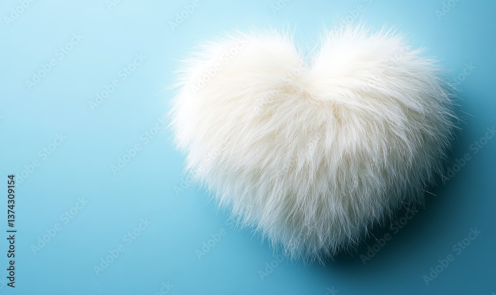 Fluffy white heart shaped object on a light blue background creating a soft and gentle aesthetic Fluffy white heart shaped object on a light blue background creating a soft and gentle aesthetic