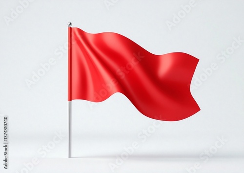 A bold red flag waves on a sleek metal pole, its fabric rippling with lifelike folds. Exuding urgency and significance, this minimalist yet striking image symbolizes caution and danger.