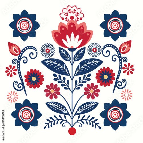 Floral ornament inspired by Scandinavian folk art