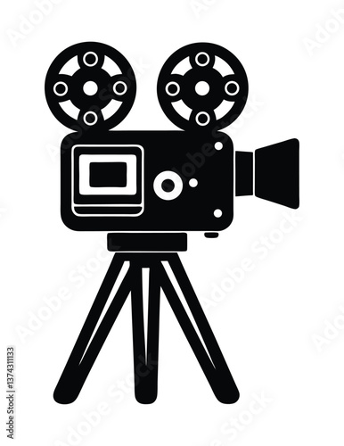 Classic movie camera vector silhouette.