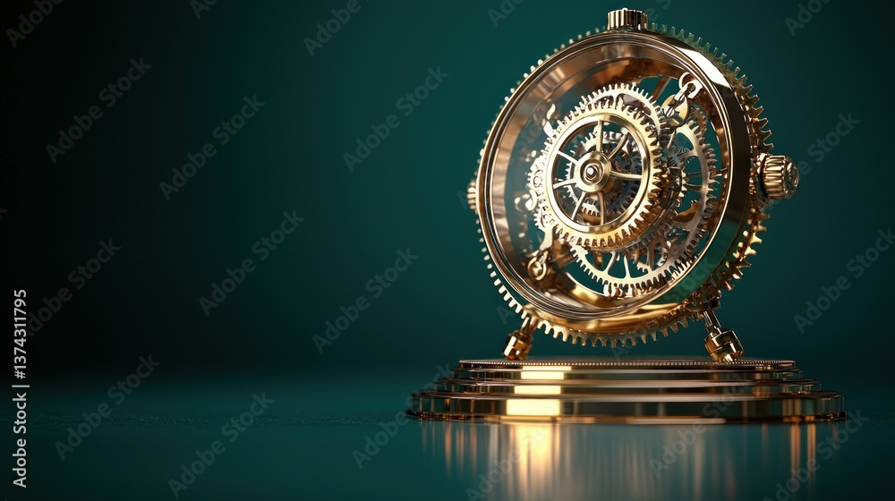 Golden clockwork mechanism on a teal background Golden clockwork mechanism on a teal background