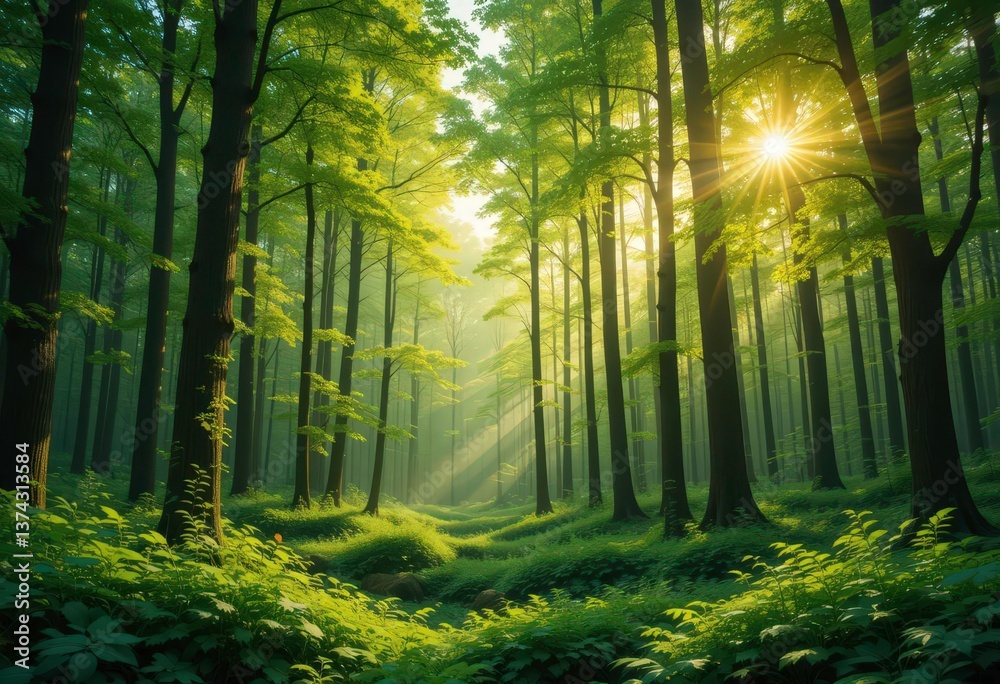 Obraz premium Modern Forest Digital Art of Sunlit Canopy