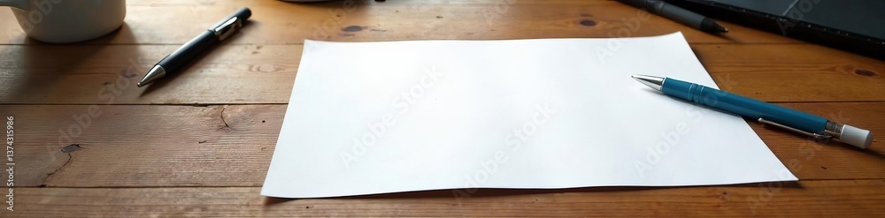 Naklejka premium Blank white visiting cards on wooden table with pen, office, mock up, stationery