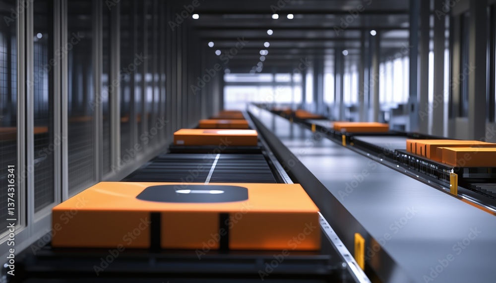 Artificially Intelligent Autonomous Conveyor Belt System For Sorting And Preparing Parcels In A Cutting-Edge Logistics Warehouse For Client Deliveries. Artificially Intelligent Autonomous Conveyor Belt System For Sorting And Preparing Parcels In A Cutting-Edge Logistics Warehouse For Client Deliveries.