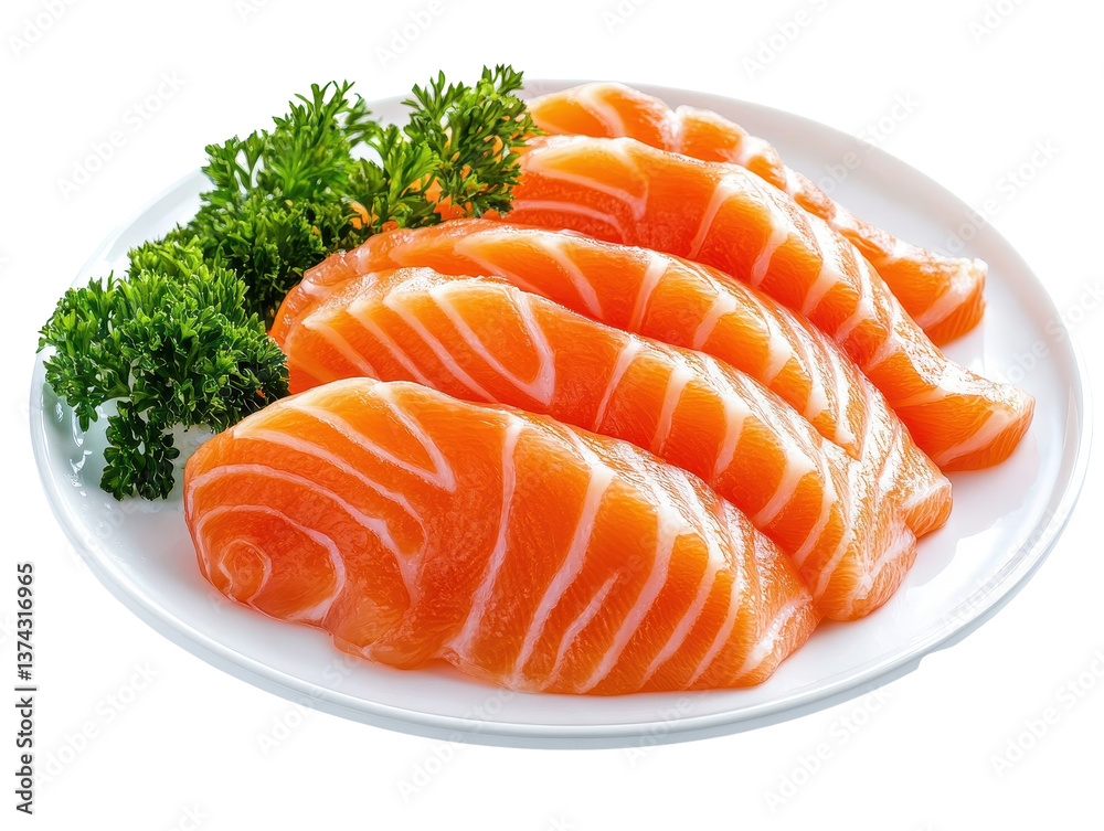 Isolated Fresh Salmon Pieces on Plate Isolated Fresh Salmon Pieces on Plate