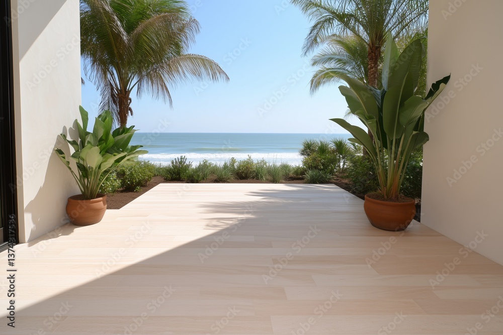 Fototapeta premium A coastal view with palm trees and ocean