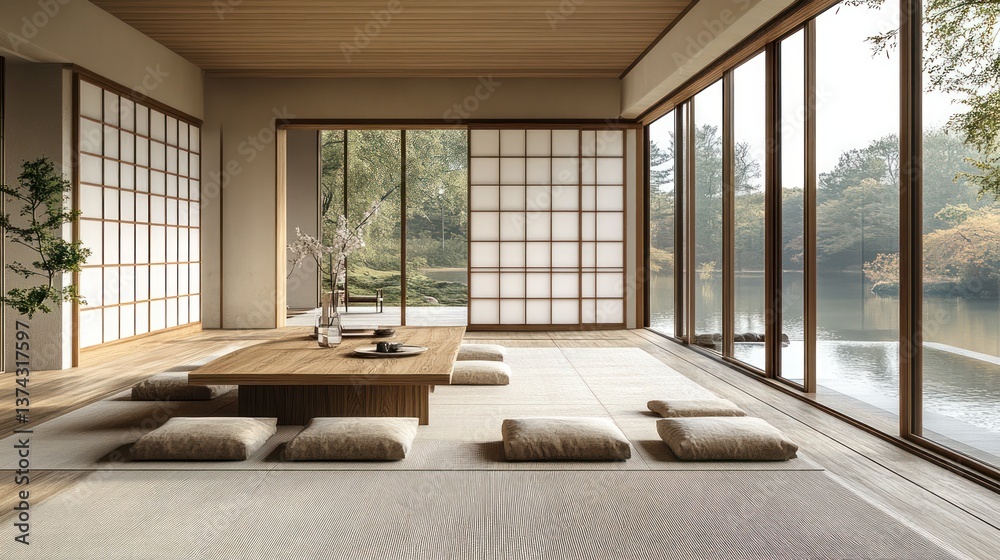 Fototapeta premium Minimalist Room Interior Design Calm Peaceful Atmosphere
