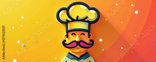 Colorful chef icon with toque hat & moustache for cooking designs, vector, chef, flat