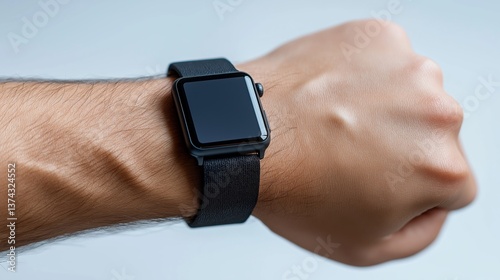 Close-up of a well-built male wrist showcasing a stylish watch in urban setting