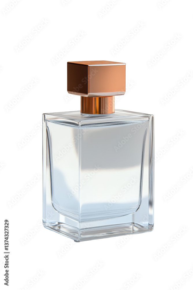 Isolated Transparent Perfume Bottle with Copper Cap