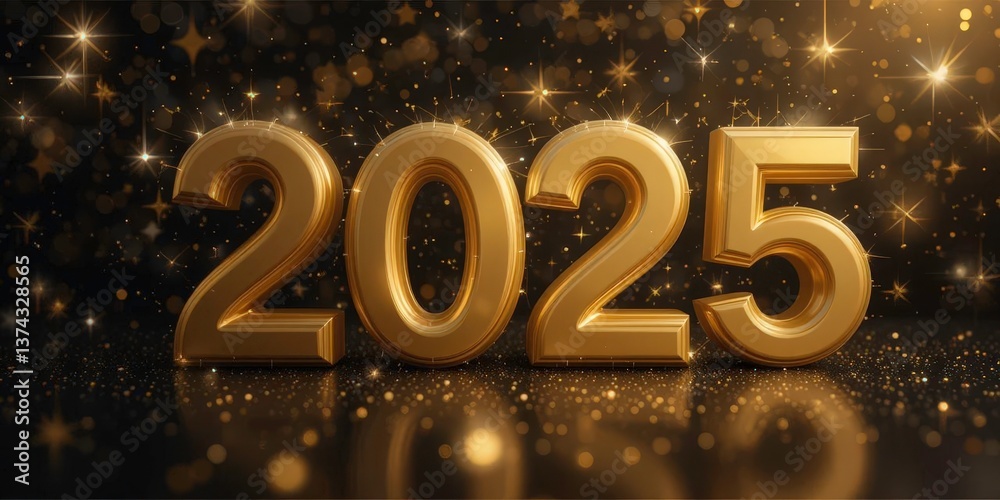 Shine into 2025 Polished Golden 3D Numbers on a Sparkling Starry Black New Year s Eve Backdrop Shine into 2025 Polished Golden 3D Numbers on a Sparkling Starry Black New Year s Eve Backdrop