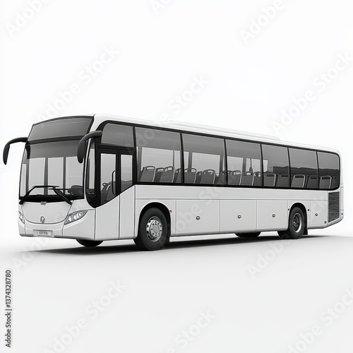 High-Quality 3D Render of a White Bus with Black Seats and Windows