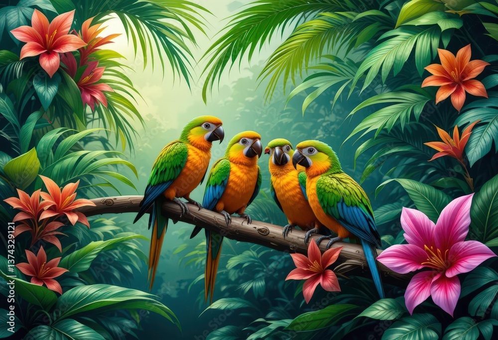 Fototapeta premium Lush Foliage Exotic Colors A Vivid Depiction of Tropical Paradise