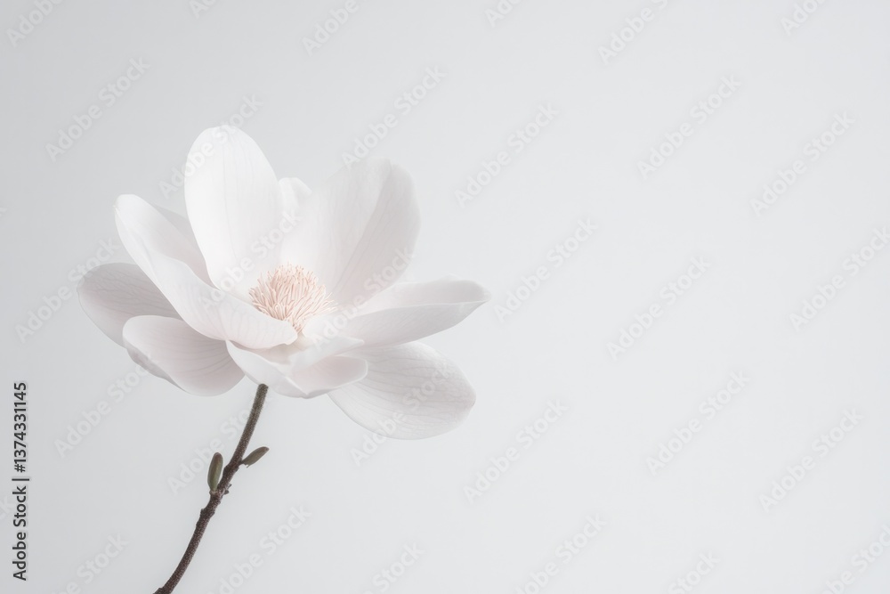 Obraz premium capture elegance of single blooming flower isolated against white background with ample copy space highlighting intricate
