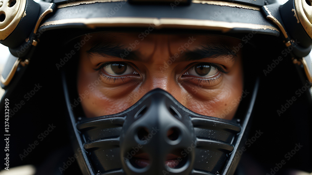 Fototapeta premium Samurai warrior in armor with intense gaze