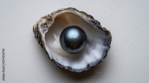 Elegant tahitian pearl nestled in oyster shell against soft backdrop capturing luxury and natural beauty in studio shot