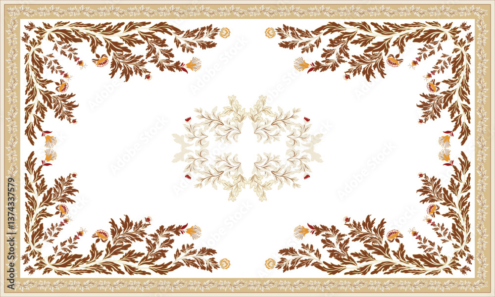 Obraz premium Persian rug original Design Oreintal Flora Damasks embroidery, Persian style. art ornament print.Design for carpet, cover.wallpaper, wrapping, fabric, clothing, tribal vector texture.