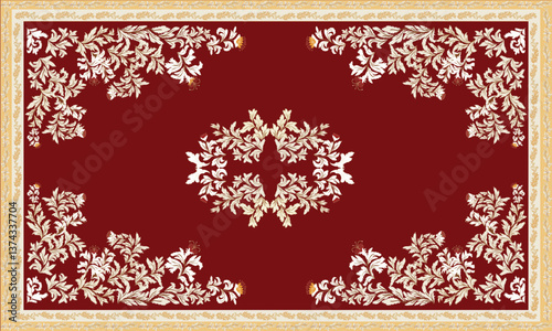 Persian rug original Design Oreintal Flora Damasks embroidery, Persian style. art ornament print.Design for carpet, cover.wallpaper, wrapping, fabric, clothing, tribal vector texture.