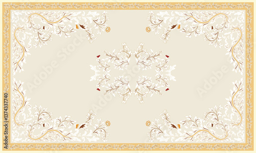 Persian rug original Design Oreintal Flora Damasks embroidery, Persian style. art ornament print.Design for carpet, cover.wallpaper, wrapping, fabric, clothing, tribal vector texture.