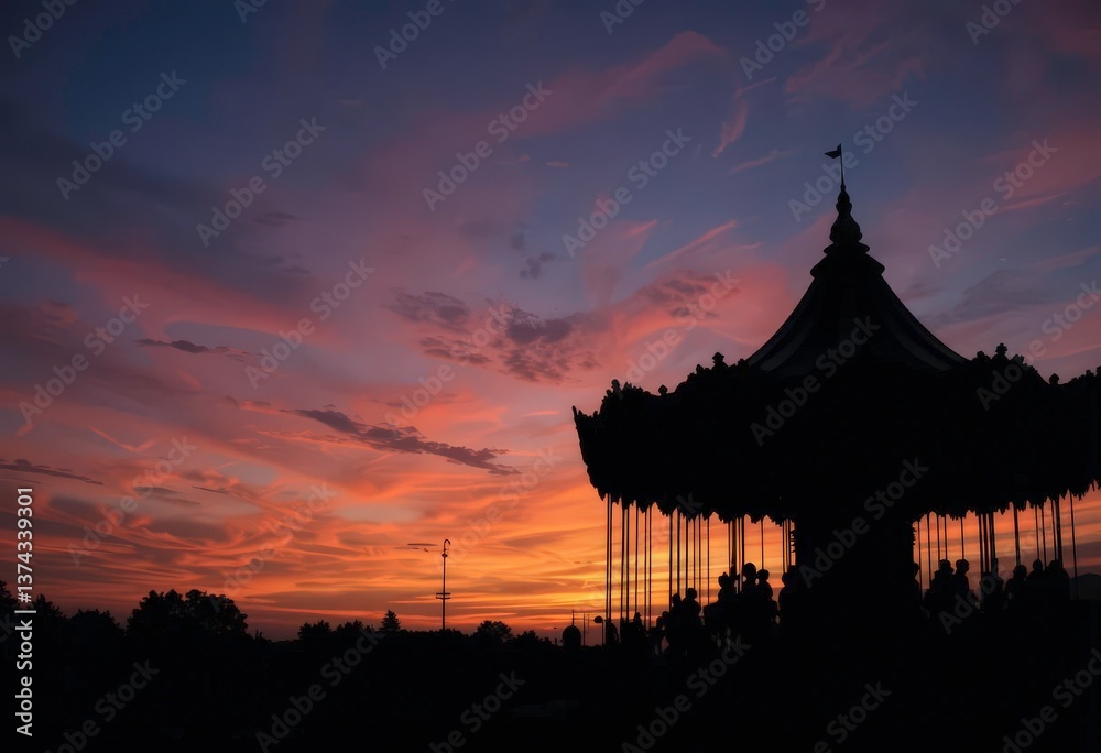 Fototapeta premium Shadow Carousel A Striking Contrast of Black and Light as Day Turns to Night
