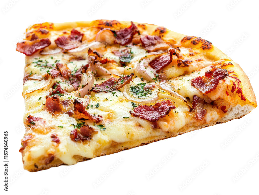 Isolated Bacon and Onion Pizza Slice Isolated Bacon and Onion Pizza Slice