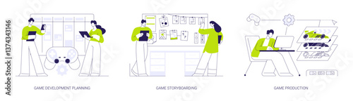 Game development process abstract concept vector illustrations.