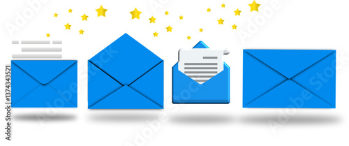  high-quality 3D model of a message envelope with a letter inside. Designed with clean and simple aesthetics, it's perfect for use in animations, games, presentations, and graphic design projects. 